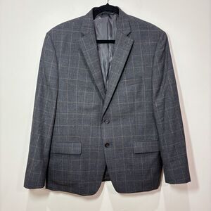 Ralph Lauren Wool Blazer Men 44S Windowpane Plaid Gray Black Label Jacket Preppy